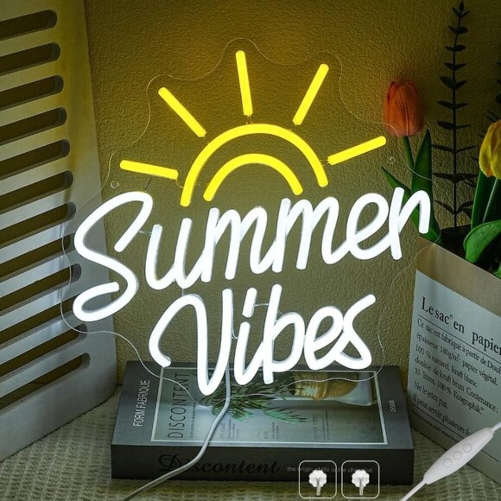 New Summer Vibes Neon Sign, Dimmable USB LED Light for Beach Bar & Wall Decor